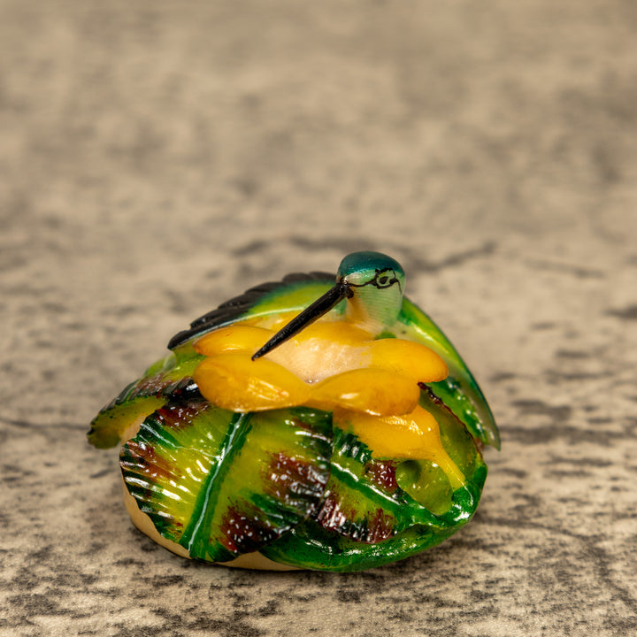 Hummingbird With Flower Tagua Nut Carving