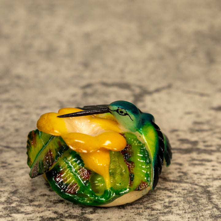 Hummingbird With Flower Tagua Nut Carving