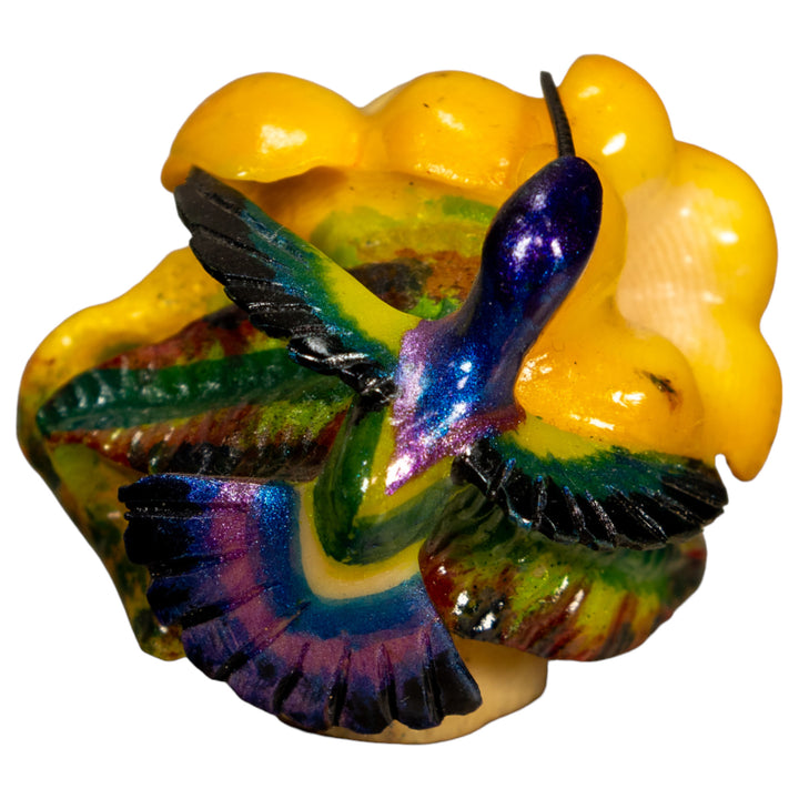 Hummingbird With Flower Tagua Nut Carving