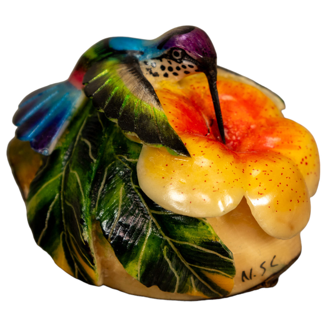 Hummingbird With Flower Tagua Nut Carving