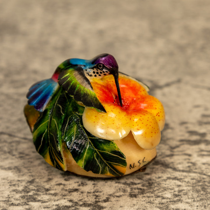 Hummingbird With Flower Tagua Nut Carving