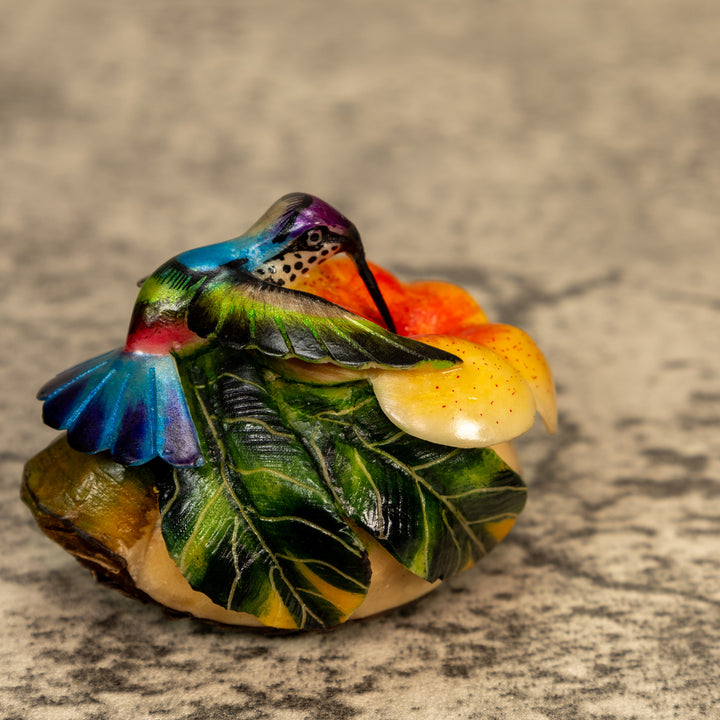 Hummingbird With Flower Tagua Nut Carving