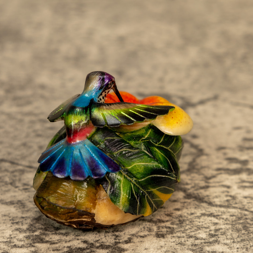 Hummingbird With Flower Tagua Nut Carving