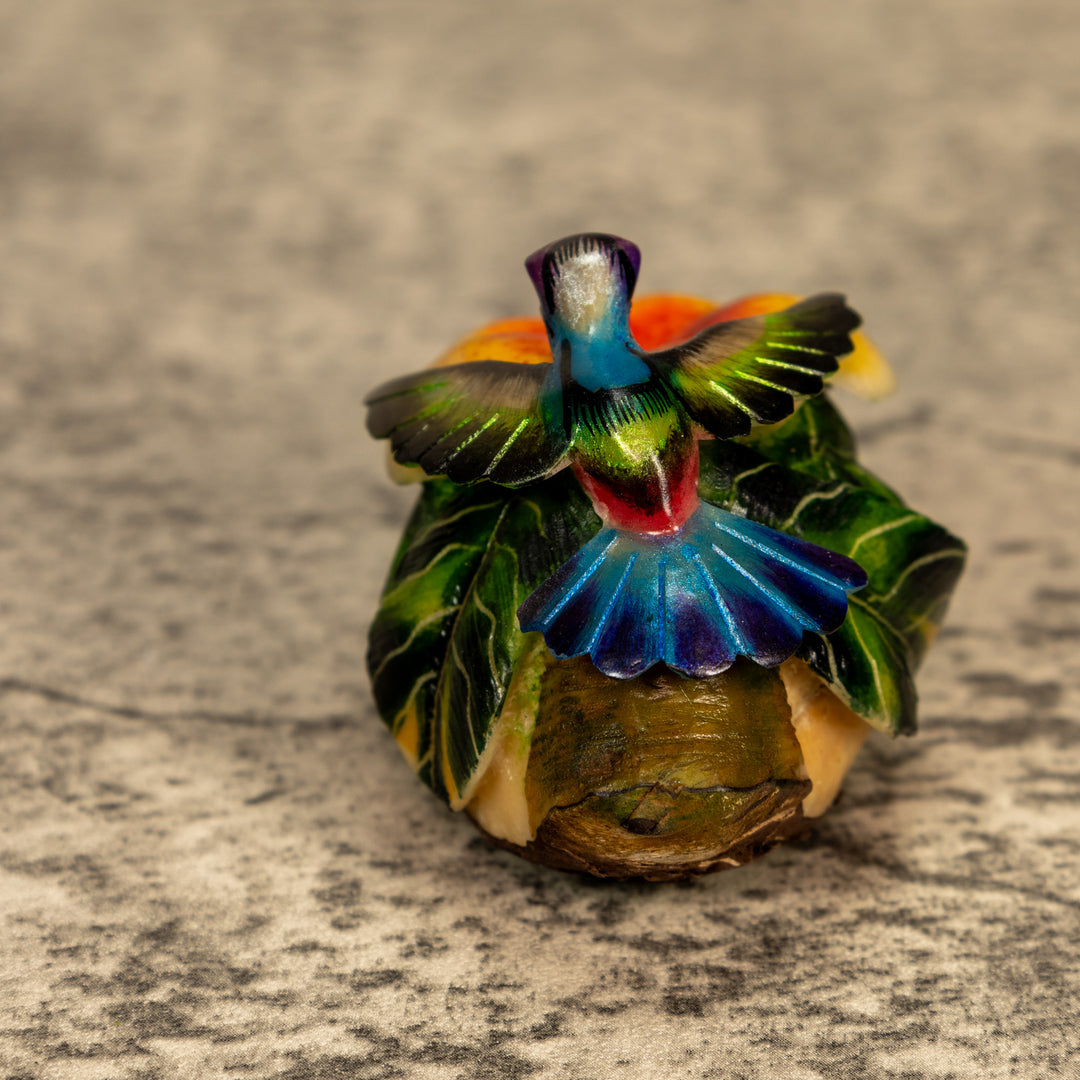 Hummingbird With Flower Tagua Nut Carving