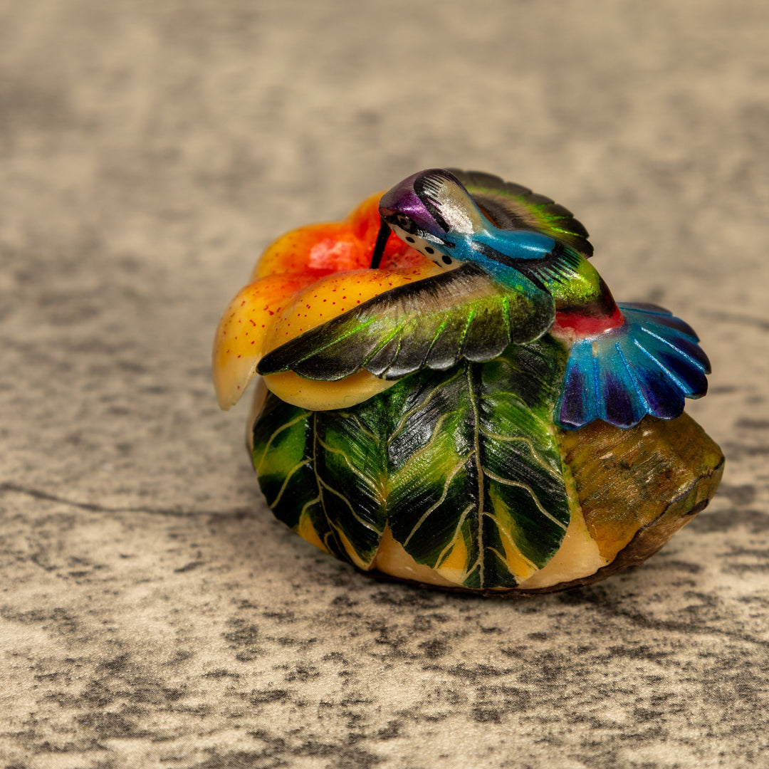 Hummingbird With Flower Tagua Nut Carving