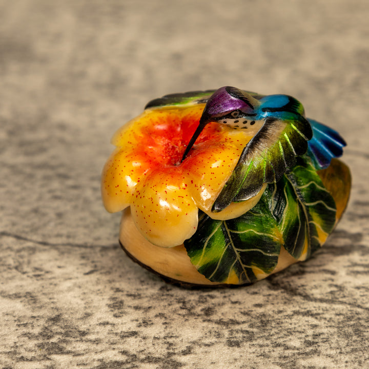 Hummingbird With Flower Tagua Nut Carving