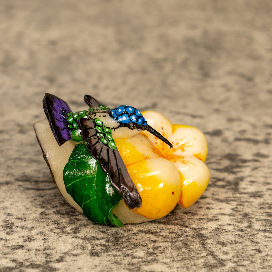 Hummingbird With Flower Tagua Nut Carving