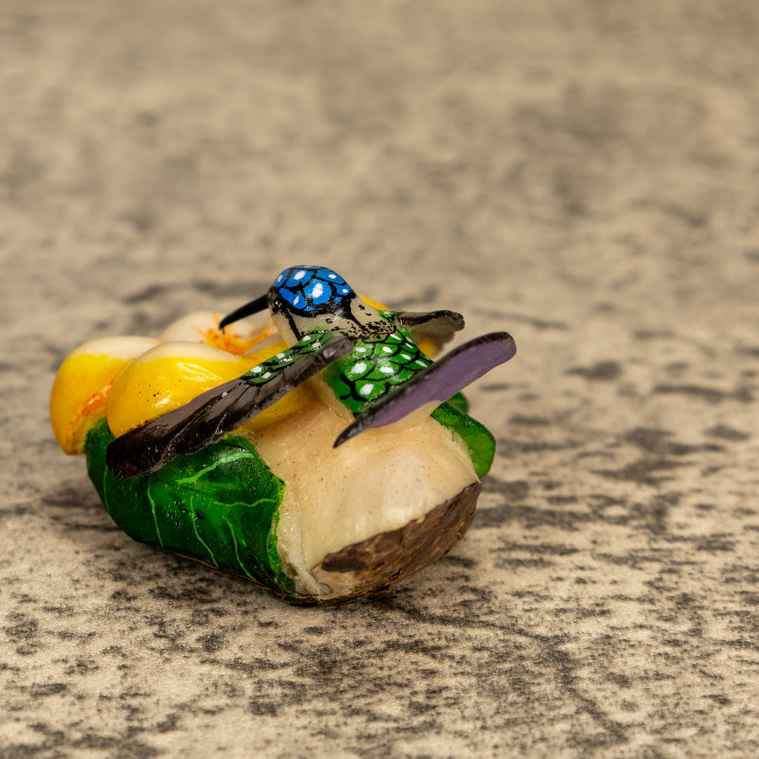 Hummingbird With Flower Tagua Nut Carving