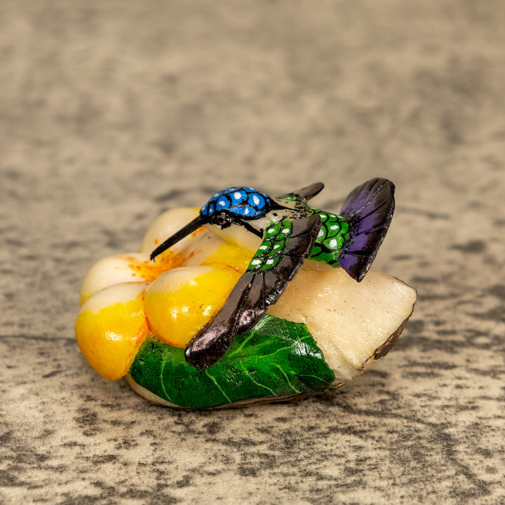 Hummingbird With Flower Tagua Nut Carving