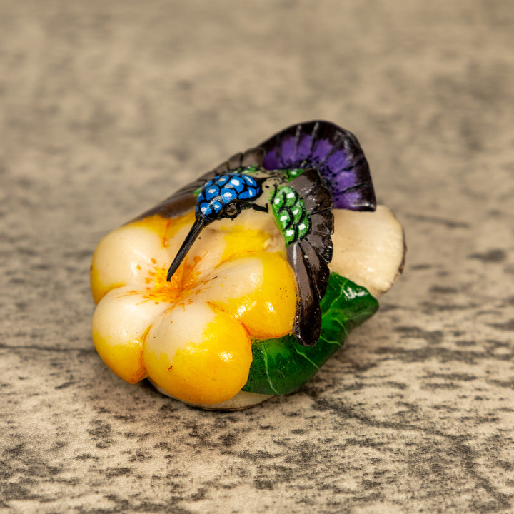 Hummingbird With Flower Tagua Nut Carving