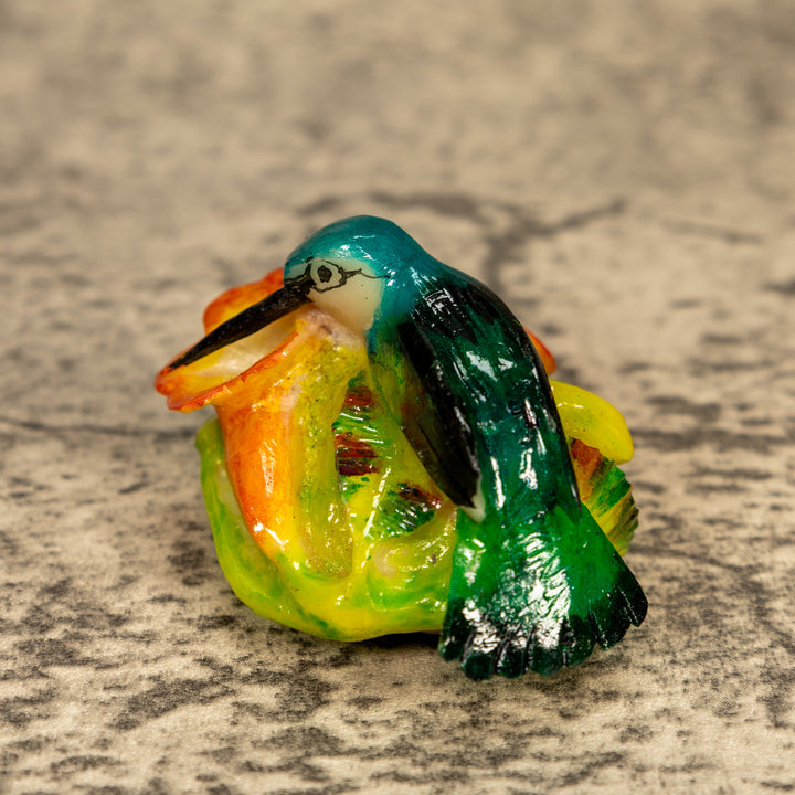 Hummingbird With Flower Tagua Nut Carving