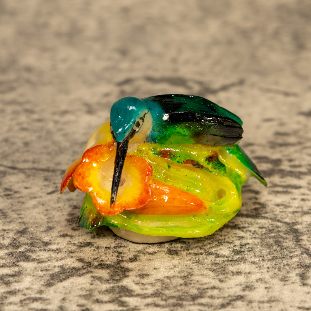 Hummingbird With Flower Tagua Nut Carving