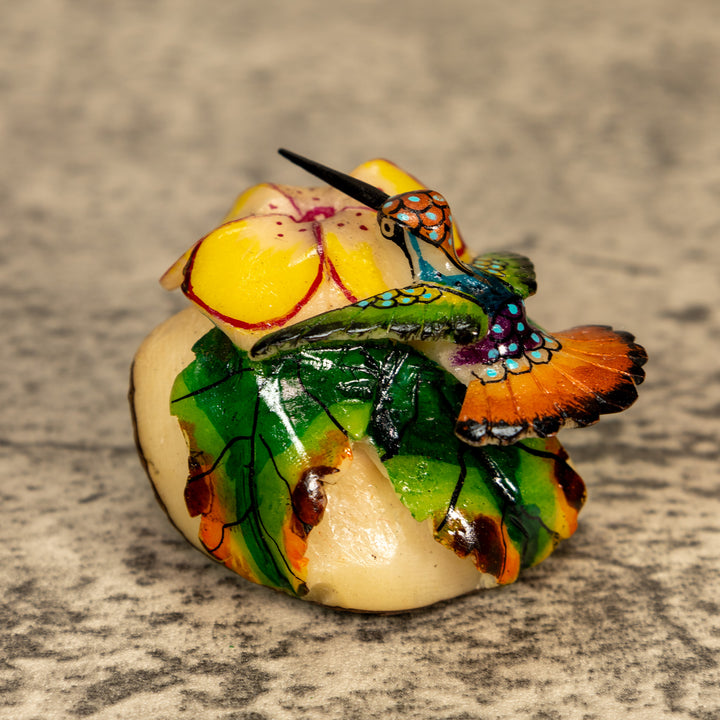 Hummingbird With Flower Tagua Nut Carving