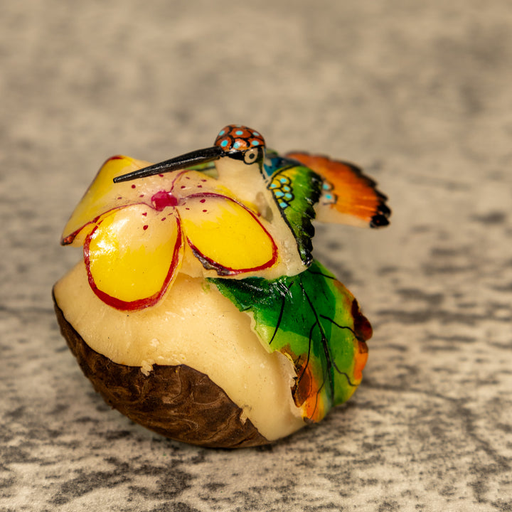 Hummingbird With Flower Tagua Nut Carving