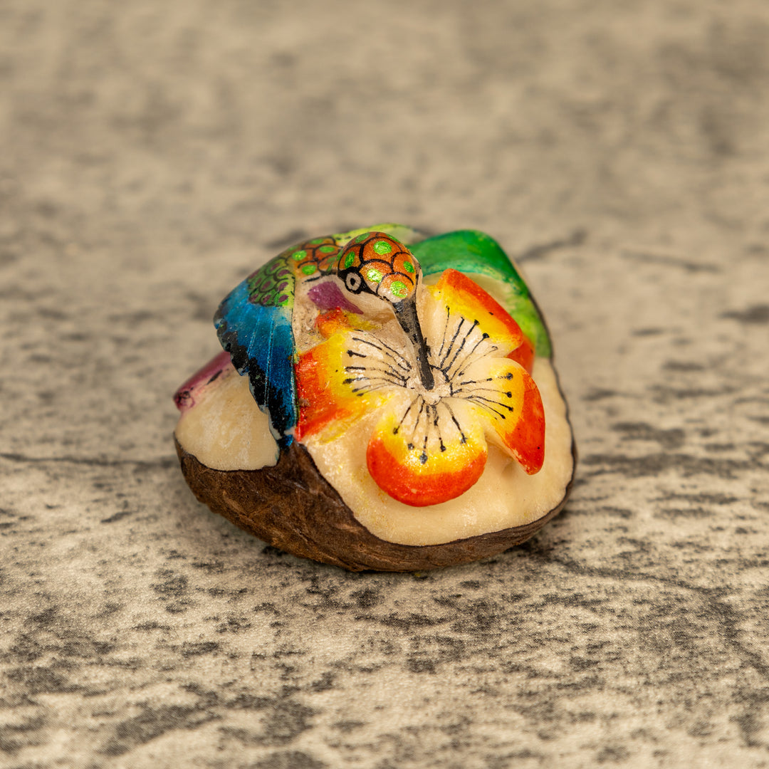 Hummingbird With Flower Tagua Nut Carving