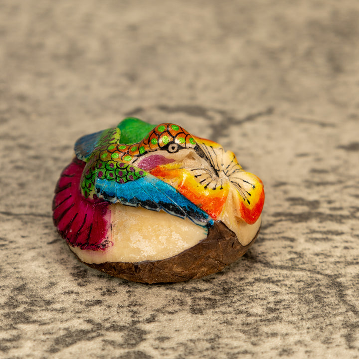 Hummingbird With Flower Tagua Nut Carving