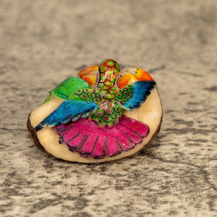Hummingbird With Flower Tagua Nut Carving