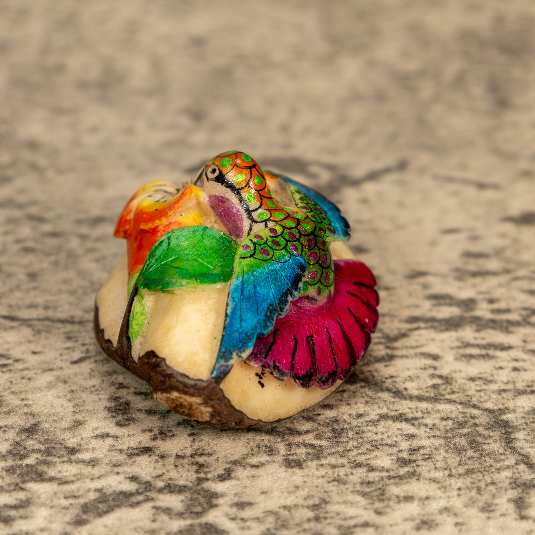 Hummingbird With Flower Tagua Nut Carving