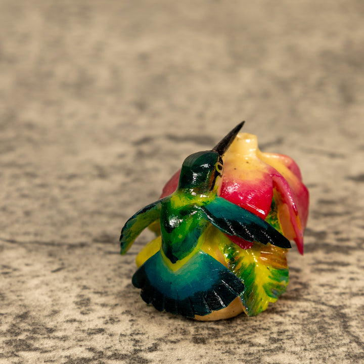 Hummingbird With Flower Tagua Nut Carving