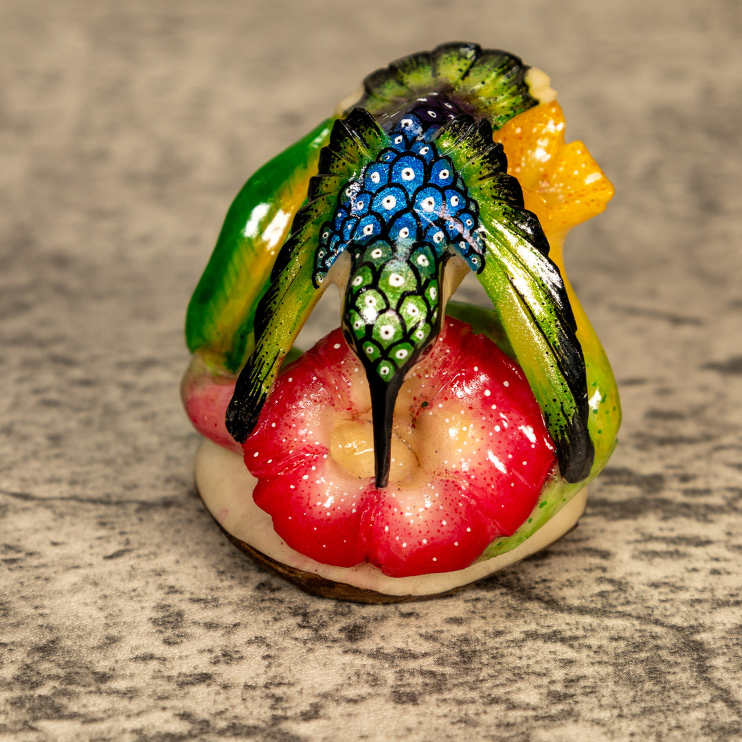 Hummingbird With Flower Tagua Nut Carving