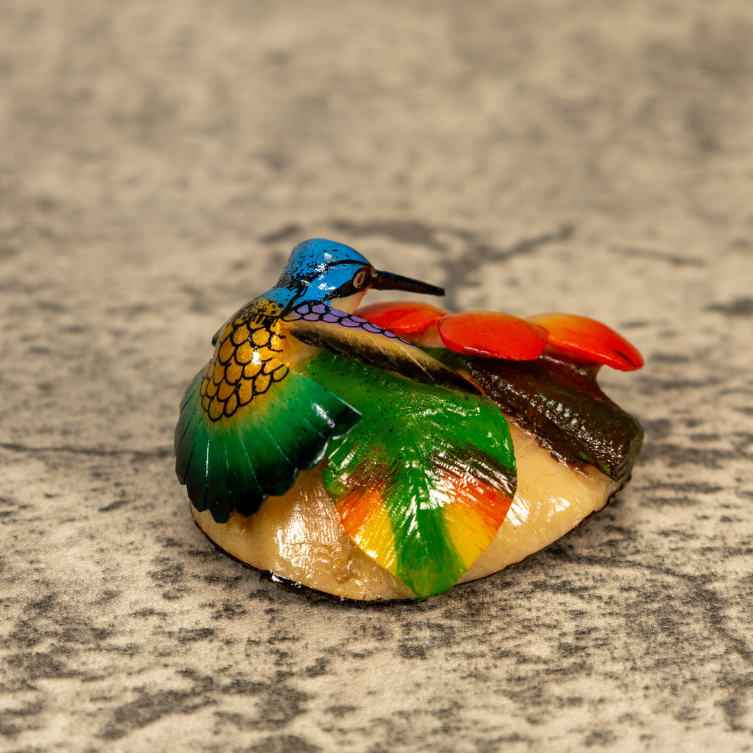 Hummingbird With Flower Tagua Nut Carving
