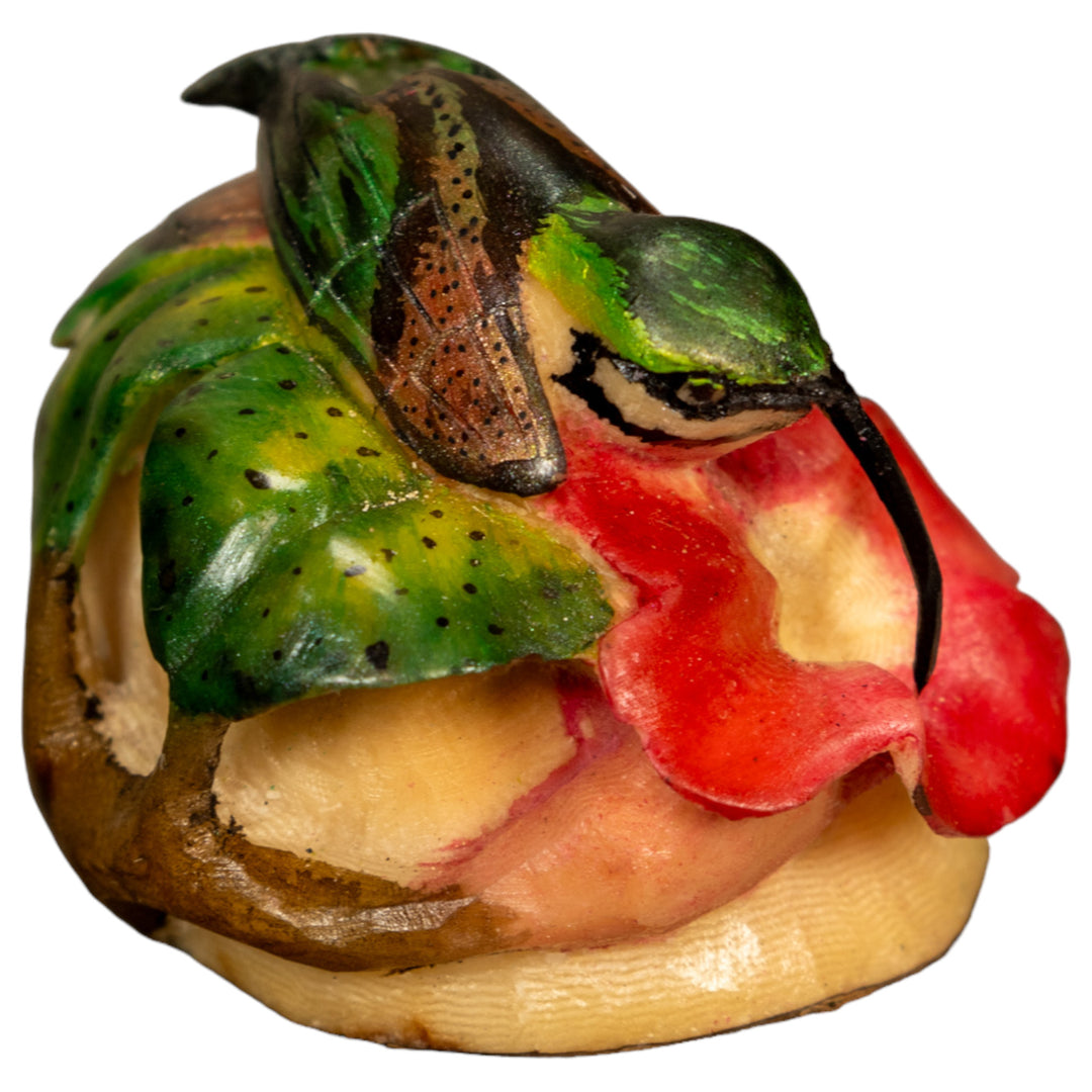 Hummingbird With Flower Tagua Nut Carving