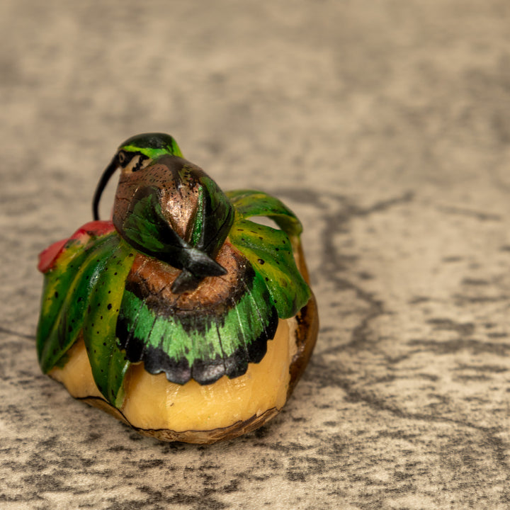 Hummingbird With Flower Tagua Nut Carving
