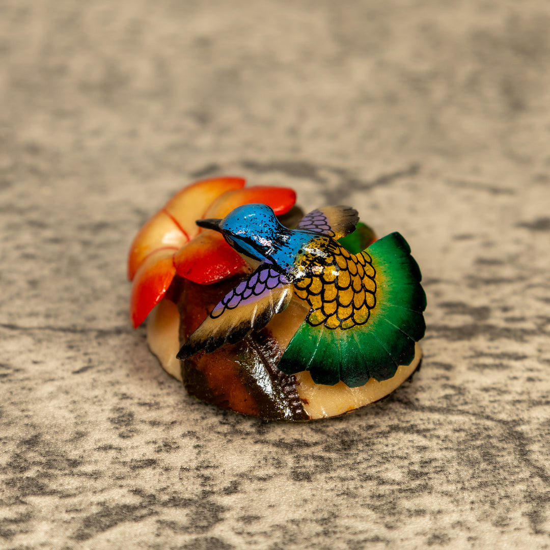 Hummingbird With Flower Tagua Nut Carving