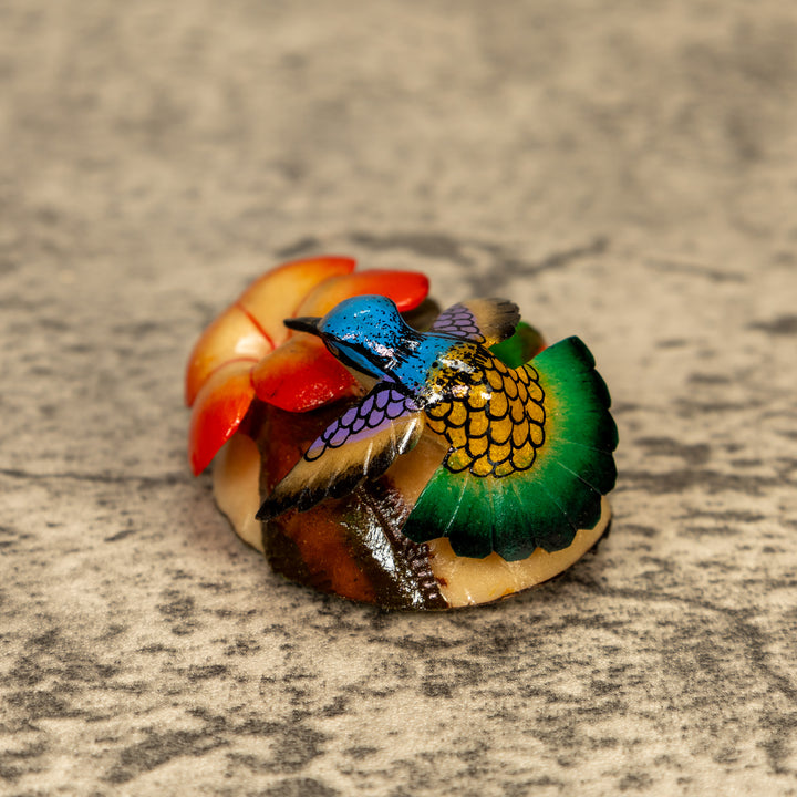 Hummingbird With Flower Tagua Nut Carving