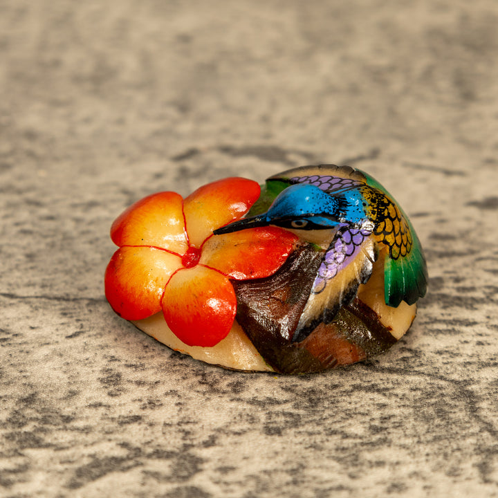 Hummingbird With Flower Tagua Nut Carving