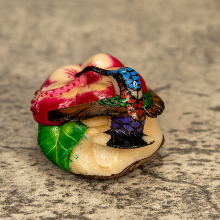 Hummingbird With Flower Tagua Nut Carving