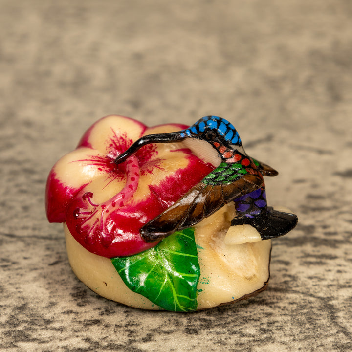 Hummingbird With Flower Tagua Nut Carving