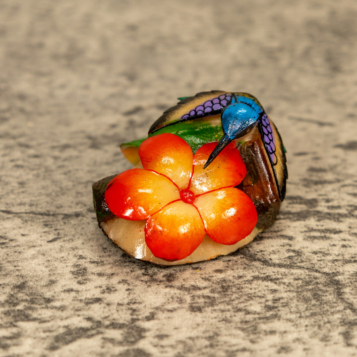 Hummingbird With Flower Tagua Nut Carving