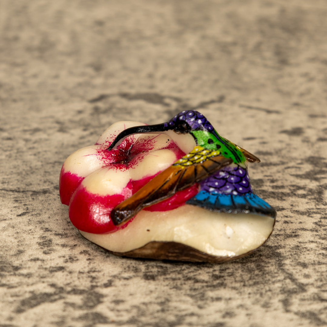 Hummingbird With Flower Tagua Nut Carving