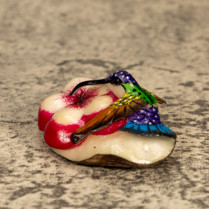 Hummingbird With Flower Tagua Nut Carving
