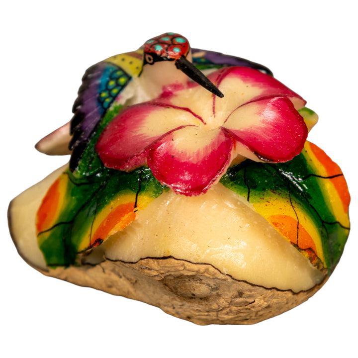 Hummingbird With Flower Tagua Nut Carving