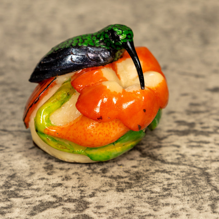 Hummingbird With Flower Tagua Nut Carving