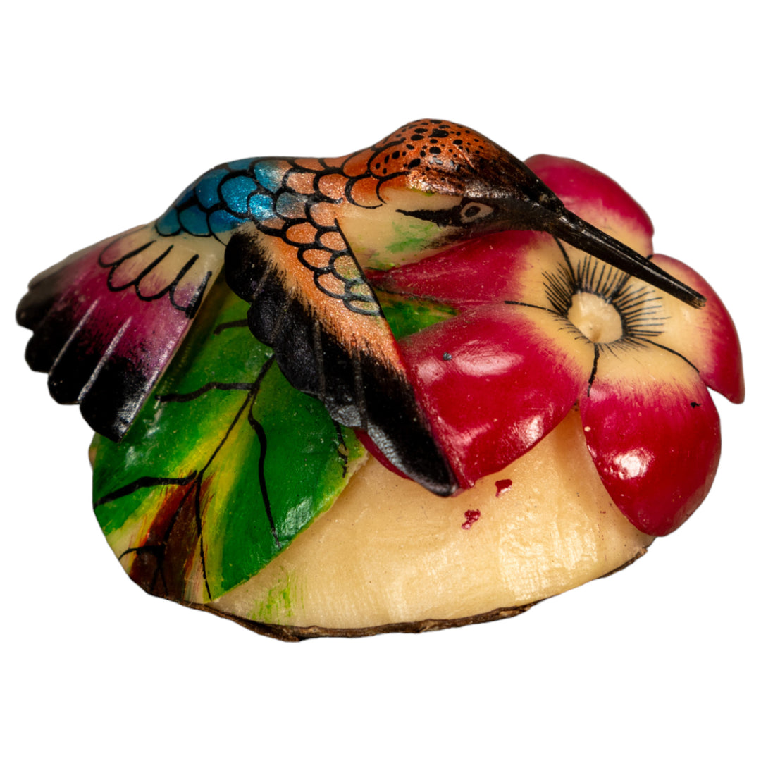 Hummingbird With Flower Tagua Nut Carving