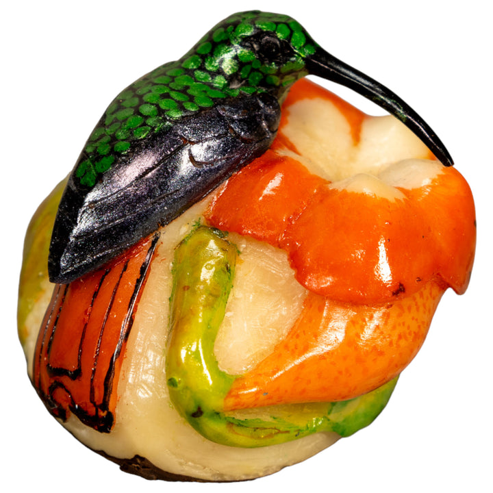 Hummingbird With Flower Tagua Nut Carving