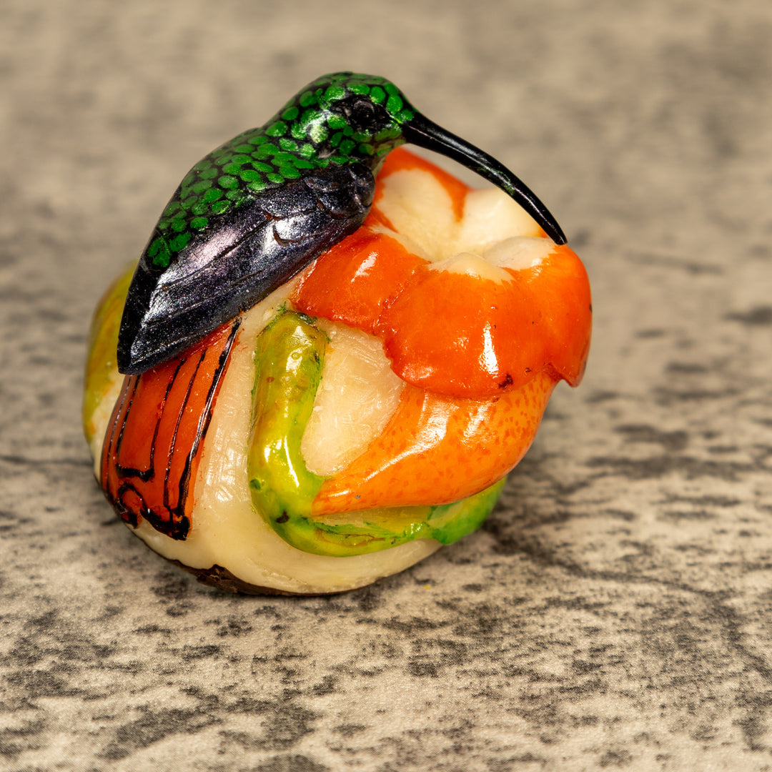Hummingbird With Flower Tagua Nut Carving