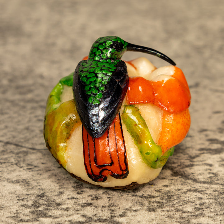 Hummingbird With Flower Tagua Nut Carving