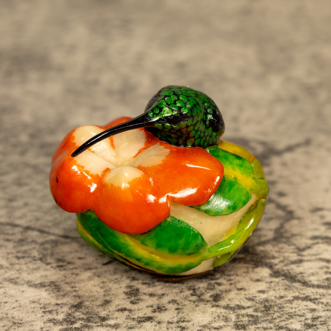 Hummingbird With Flower Tagua Nut Carving