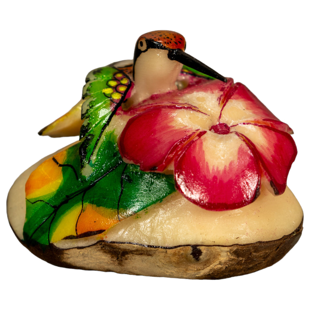 Hummingbird With Flower Tagua Nut Carving