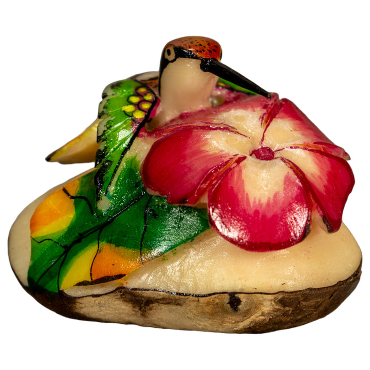 Hummingbird With Flower Tagua Nut Carving