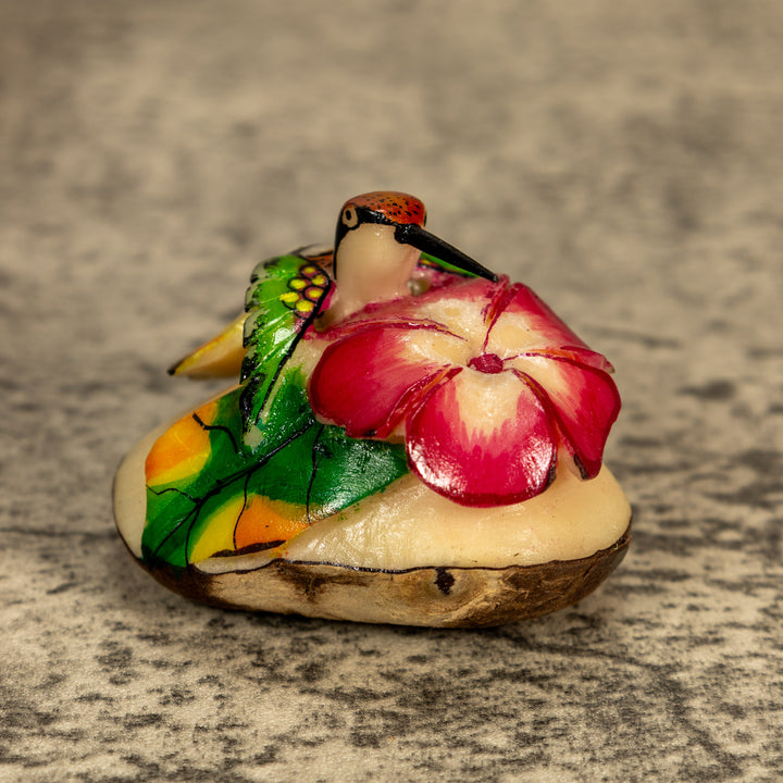 Hummingbird With Flower Tagua Nut Carving