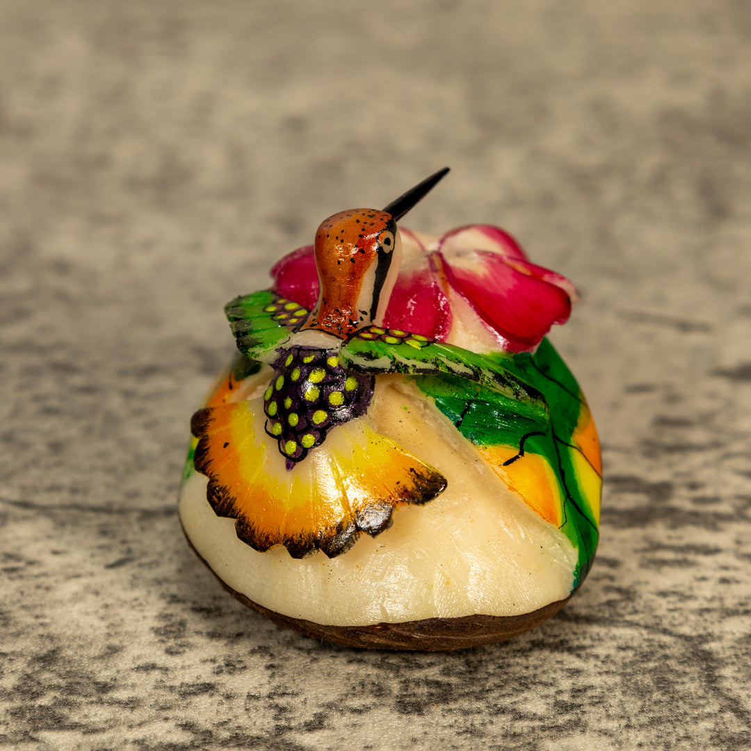 Hummingbird With Flower Tagua Nut Carving
