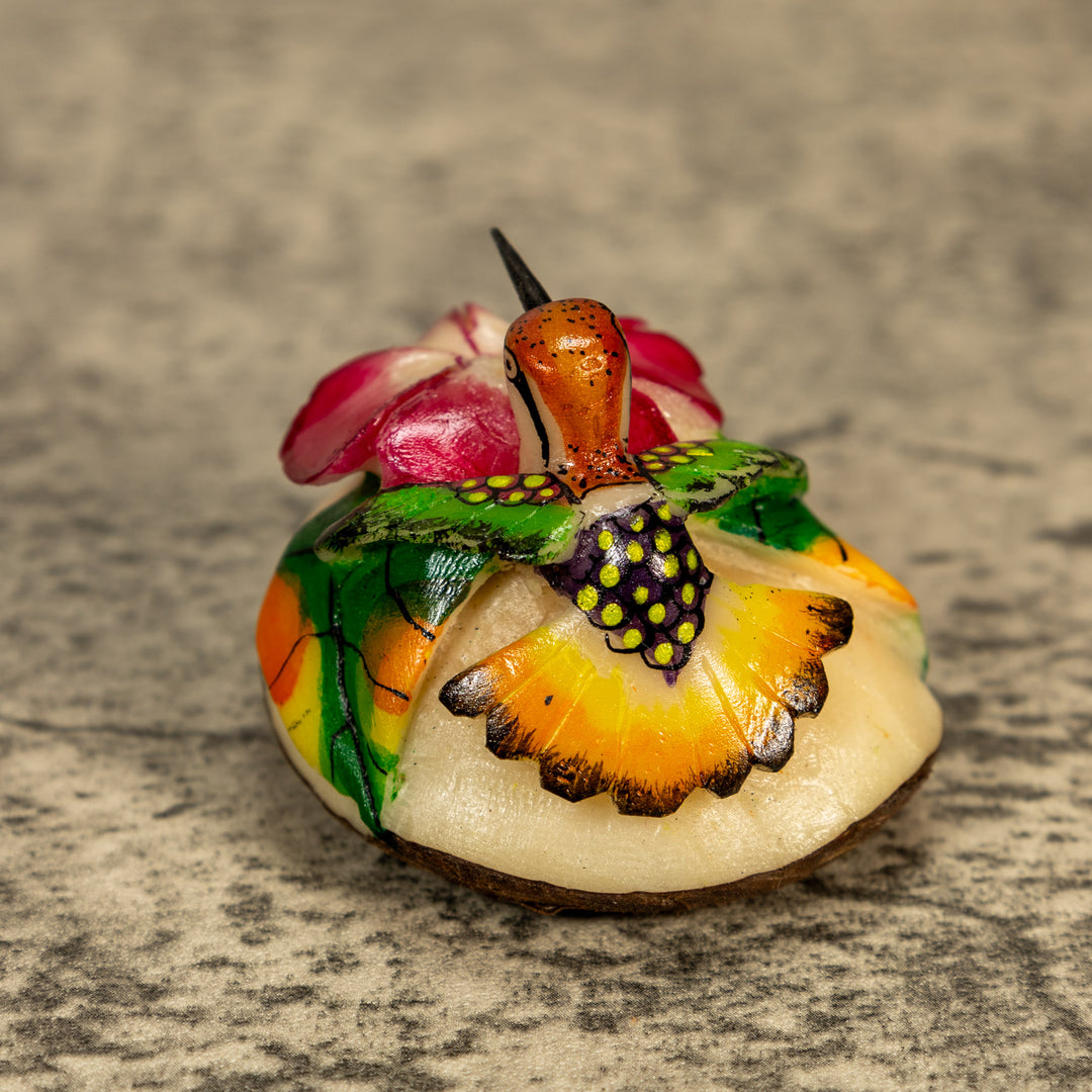 Hummingbird With Flower Tagua Nut Carving