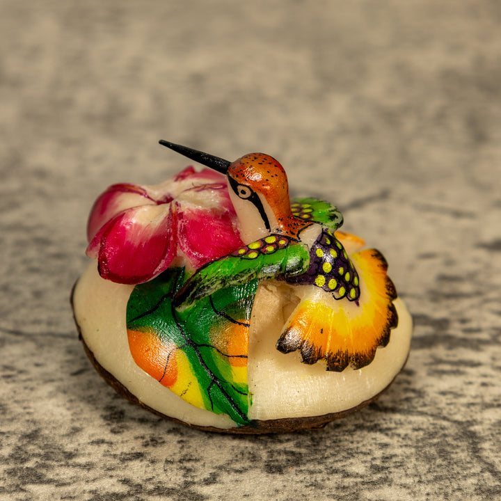 Hummingbird With Flower Tagua Nut Carving