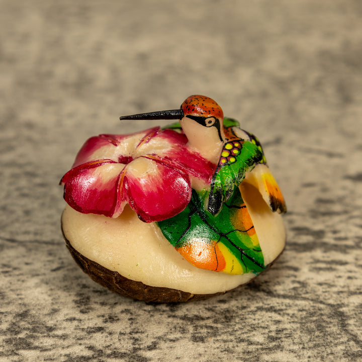 Hummingbird With Flower Tagua Nut Carving