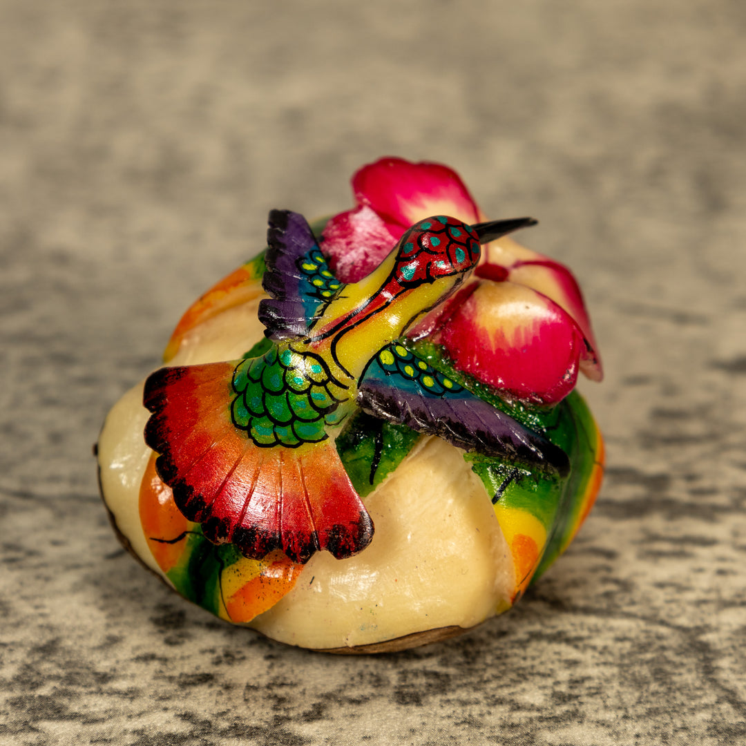 Hummingbird With Flower Tagua Nut Carving